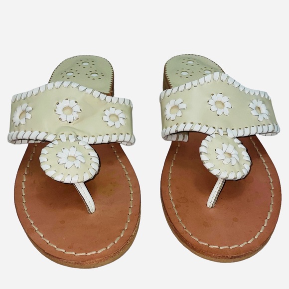 Jack Rogers 1960 Jack’s Flats Cream White Leather Sandals Slip On 6M Summer - Picture 6 of 7
